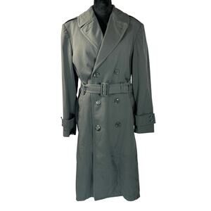 Vintage 70s Men's 44 Wool Army Green Coat with Removable Liner